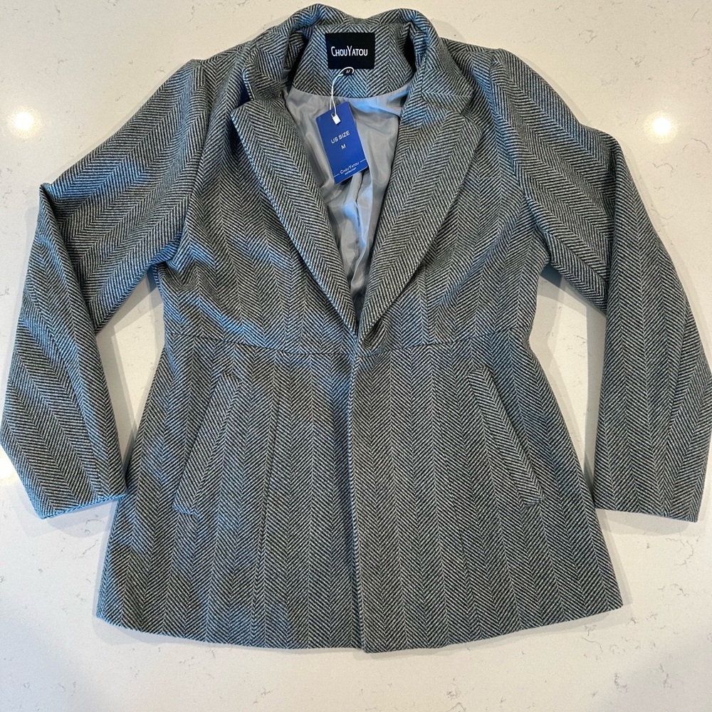 NWT CHOUYATOU Open Front Notch Lapel Blazer Jacket, Women’s M
